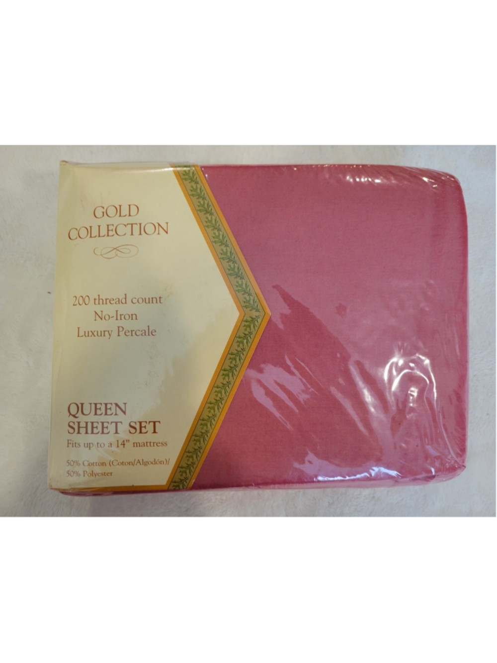 Vintage Gold Collection Queen Sheet Set Rose Pink Percale NIP Made in USA